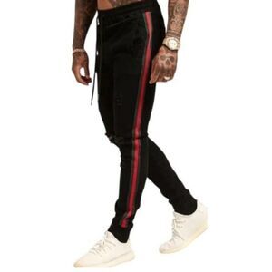 Saint Morta Mens S Prestige Denim Joggers in Black with Red Green Stripe